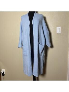 Soft Surroundings Duster Cardigan Wool Blend Coastal Grandma Light Blue